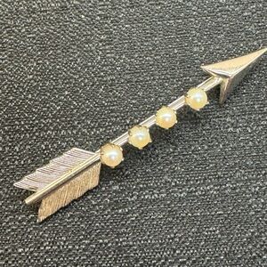 Silver Arrow Brooch with Pearl Accents